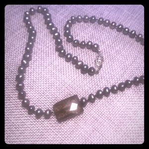 Grey freshwater pearl necklace with smoky quartz